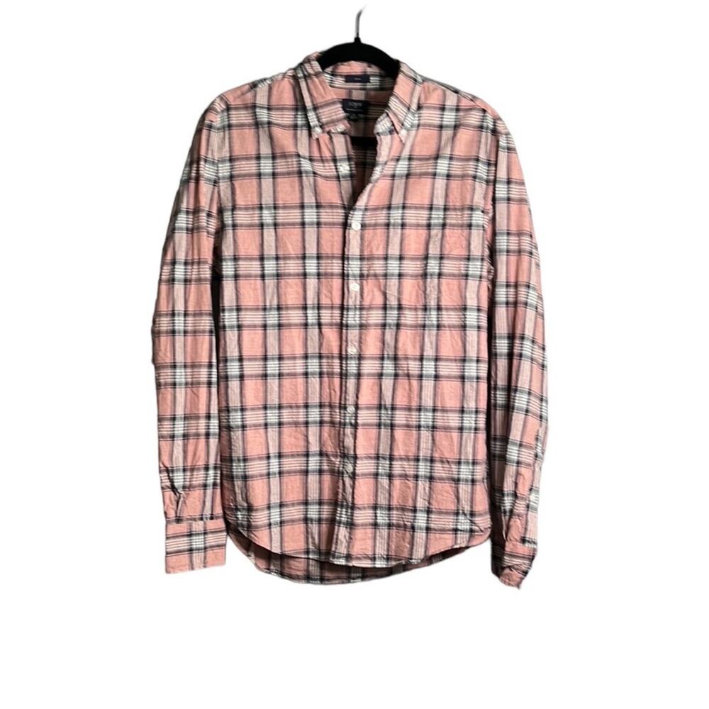 J. Crew Pink Plaid Button Down Long Sleeve Cotton Slim Fit Shirt Medium